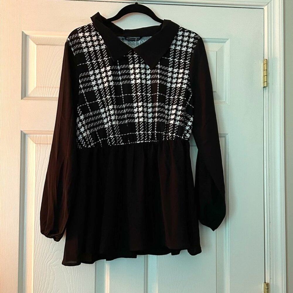 NWT BloomChic Collared Lantern Sleeve Peplum Top, Sz 14/16 (1X)